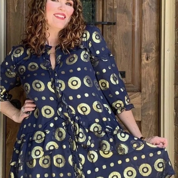 SALONI
Navy Gold Tilly Ruffle Dress in size 4 - Picture 3 of 12